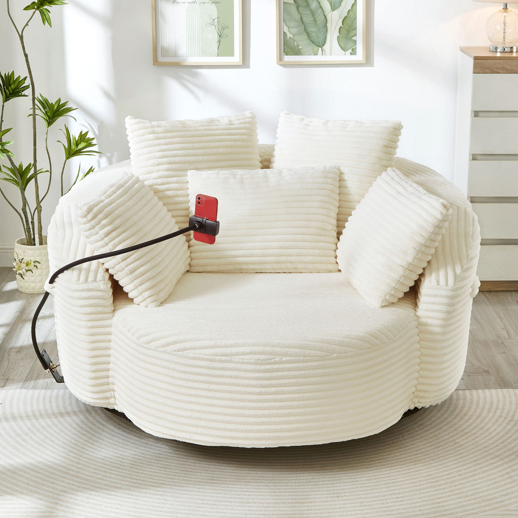 Swivel Accent Barrel Chair With Adjustable Phone Holder