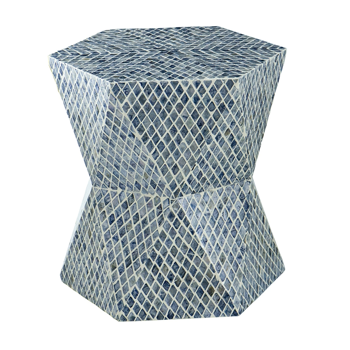 19x19x20" Tapered Blue Garden Capiz Stool, Accent Side Table