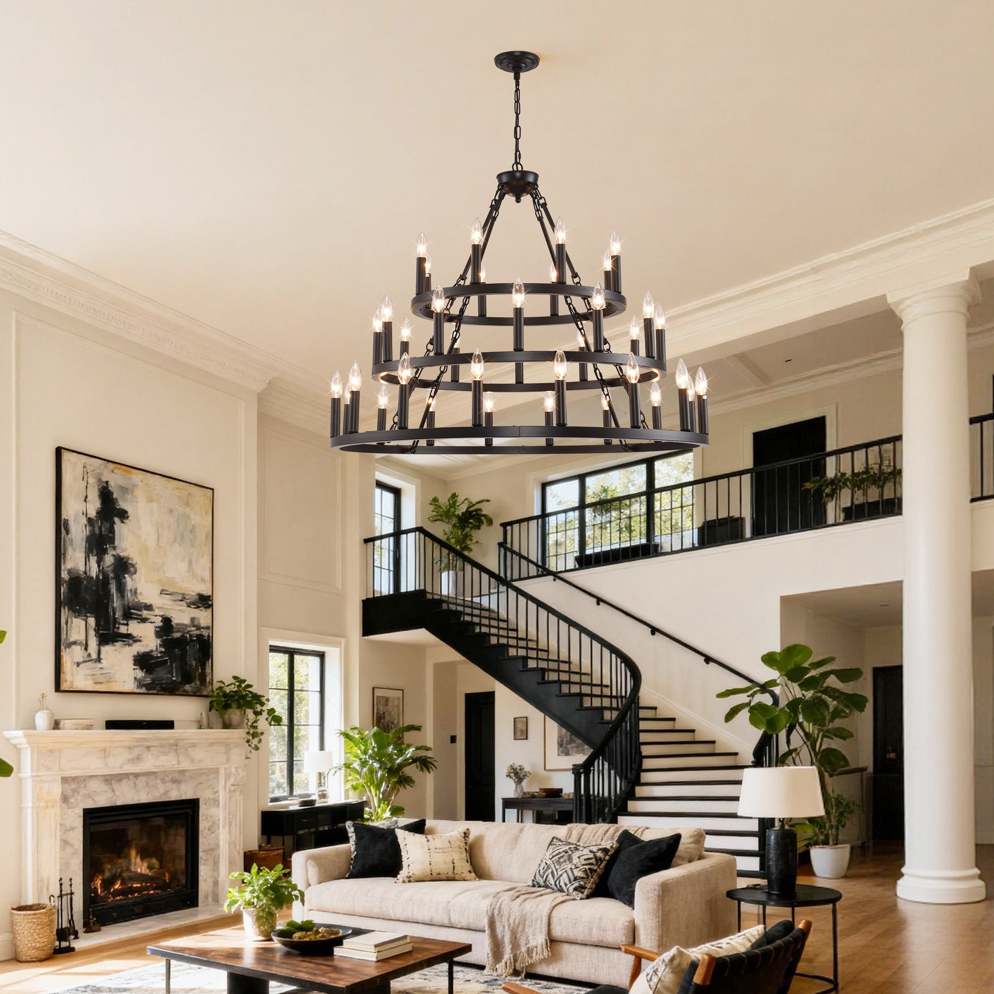 39.37 Inch 3-Tiers Wagon Wheel Chandelier