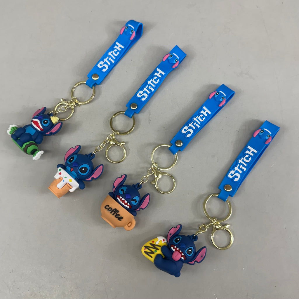 STITCH  (12 Piece,4 Styles) Assortment Bundle Of Stitch Character Keychains Blue