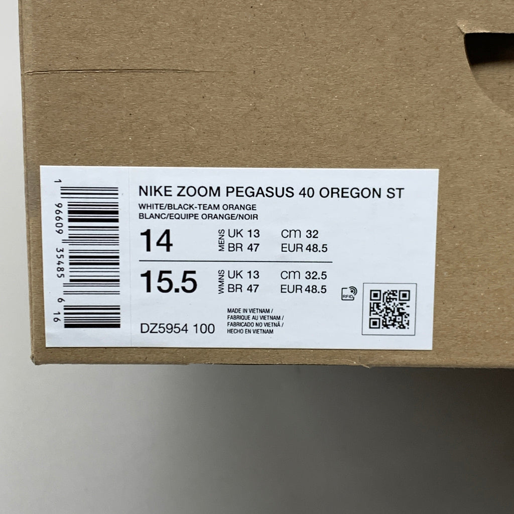 NIKE Zoom Pegasus 40 Oregon St Shoes White Team Orange & Black 15.5 W 14 M DZ5954-100