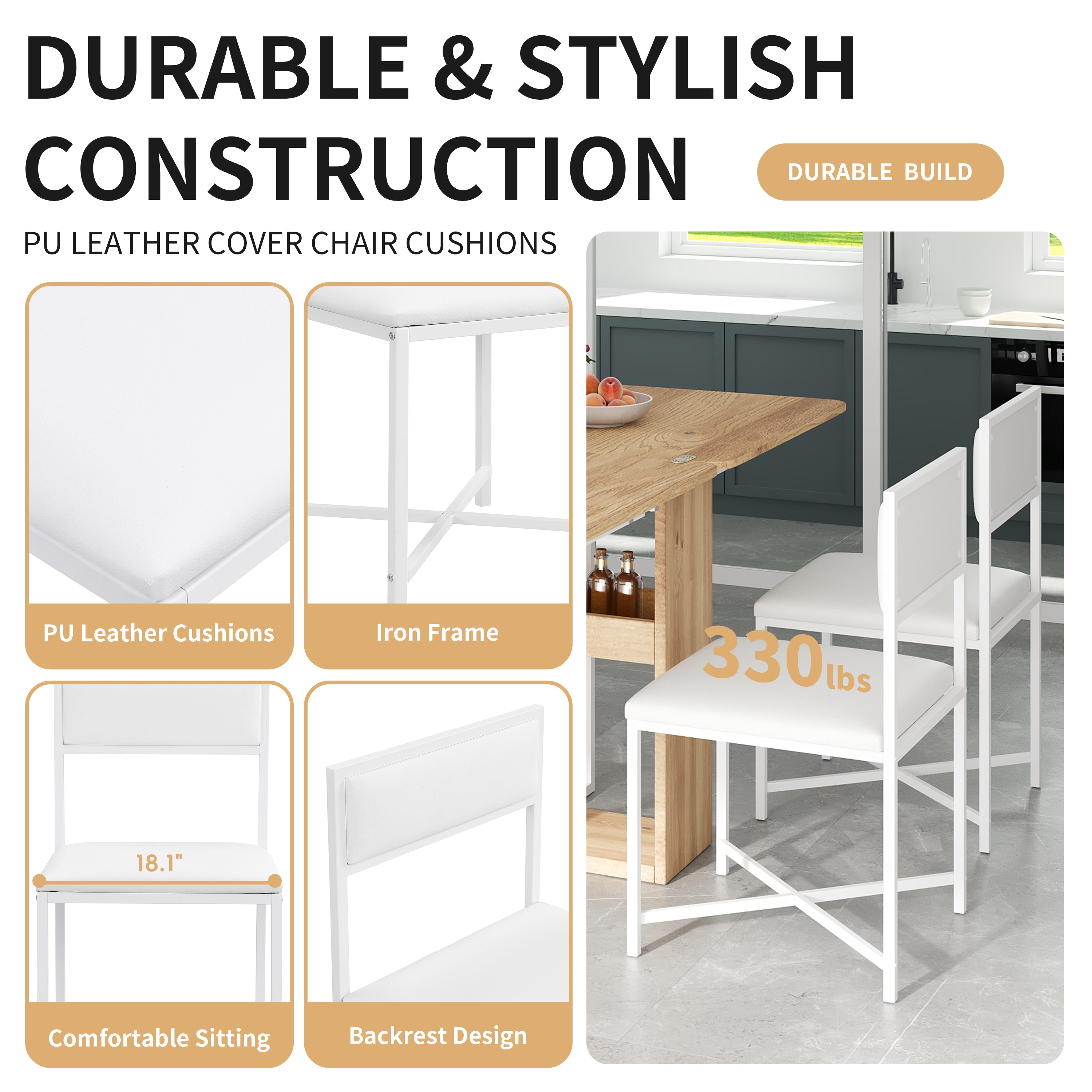 TOPMAX Modern Compact 63-inch 5-Piece Extendable Dining Table Set
