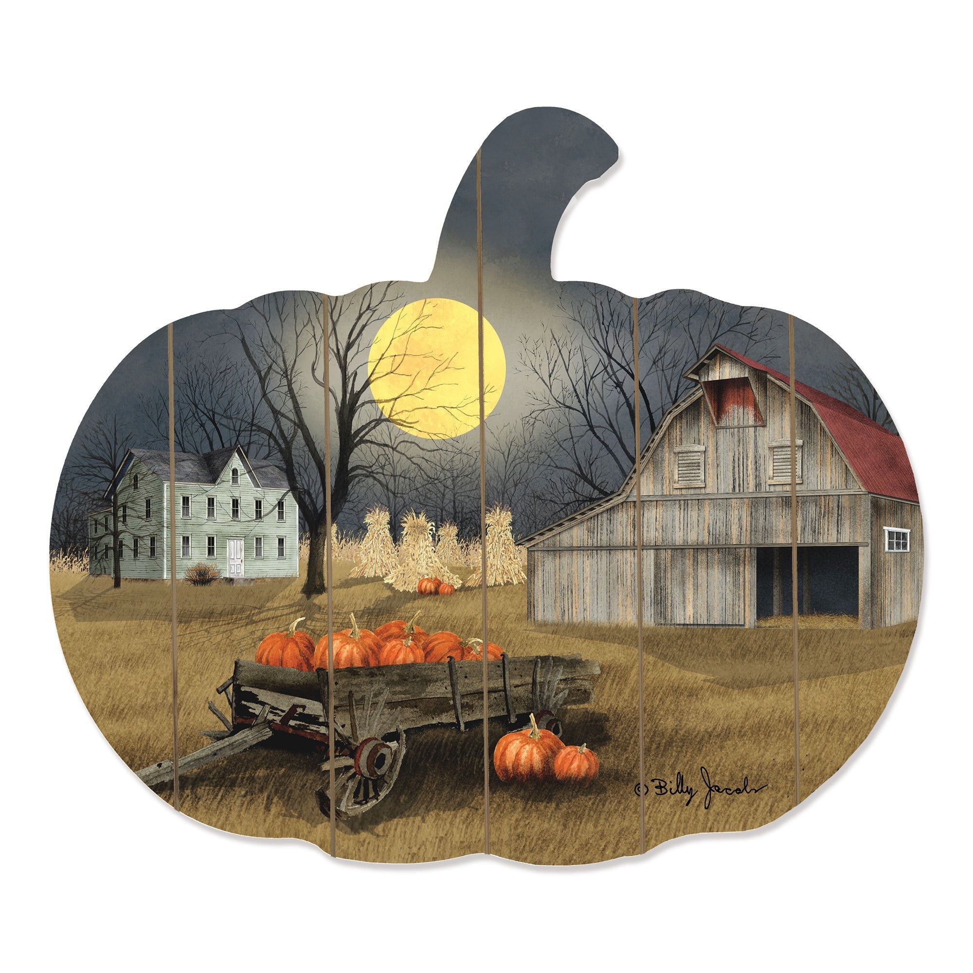 Harvest Moon Wooden Pumpkin Wall Art by Artisan Billy Jacobs
