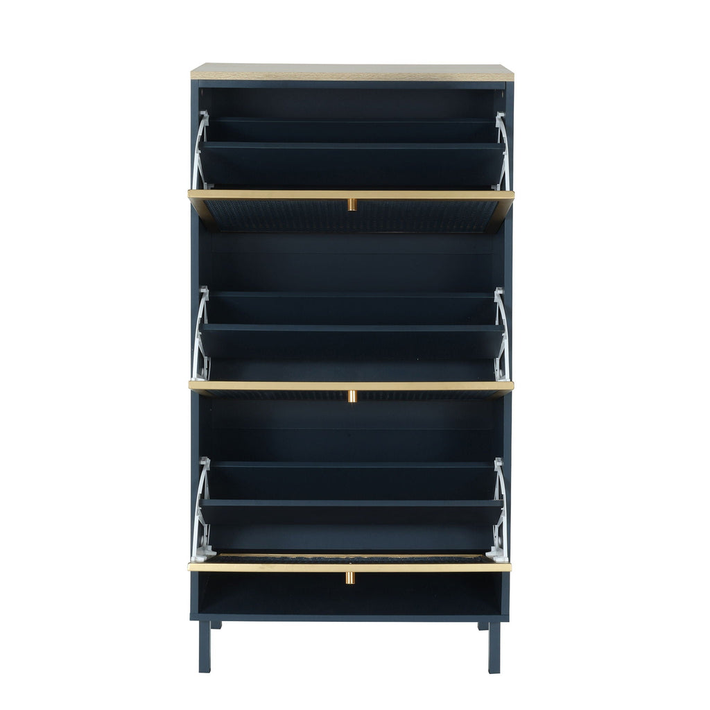 Modern Rattan 3 Door Shoe Rack Cabinet for Entryway