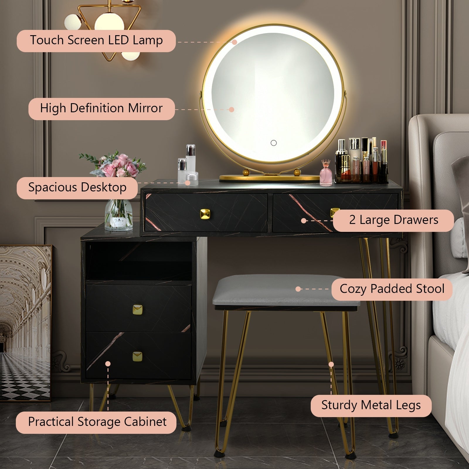 Modern Dressing Table with Storage Cabinet