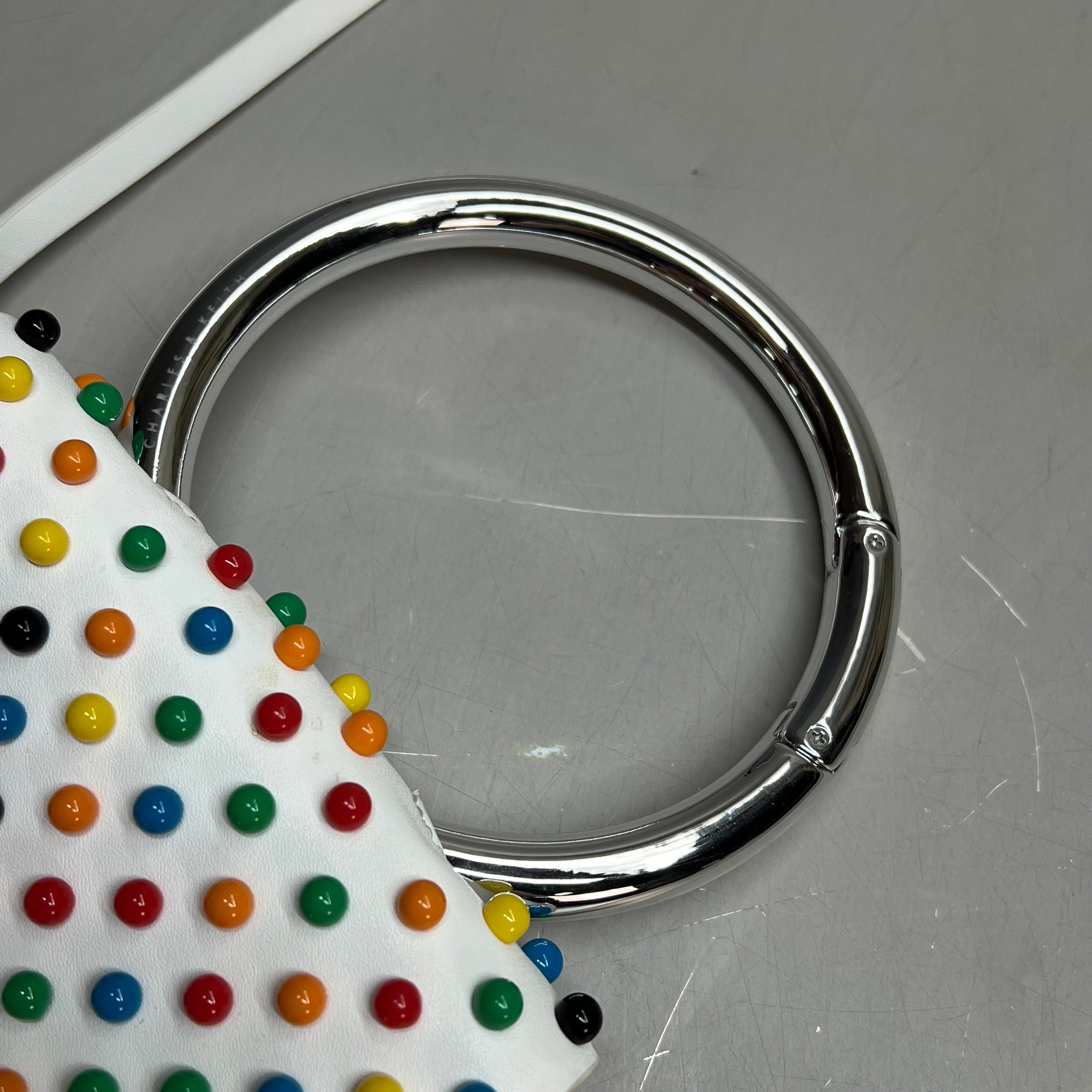 CHARLES & KEITH Rainbow Studded Shoulder Purse Faux Leather 6" x 6" (Pre-Owned)