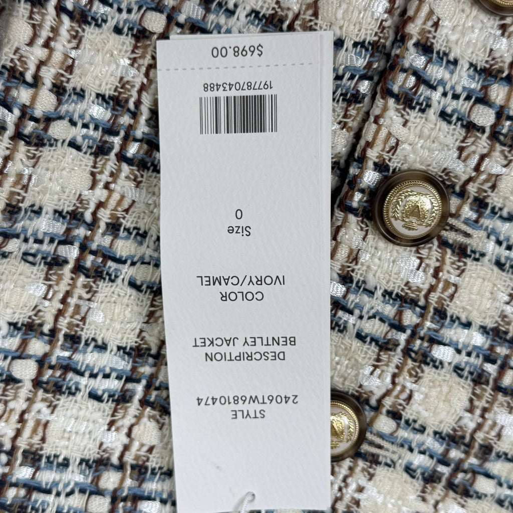 VERONICA BEARD Bentley Tweed Jacket Sz-0 Ivory/Camel 2406TW6810474