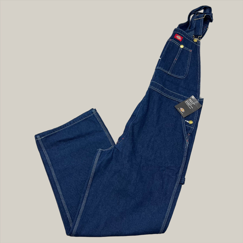 DICKIES Classic High Back Wide Leg Bib Overall Men's 40X30 Rinsed Indigo Blue