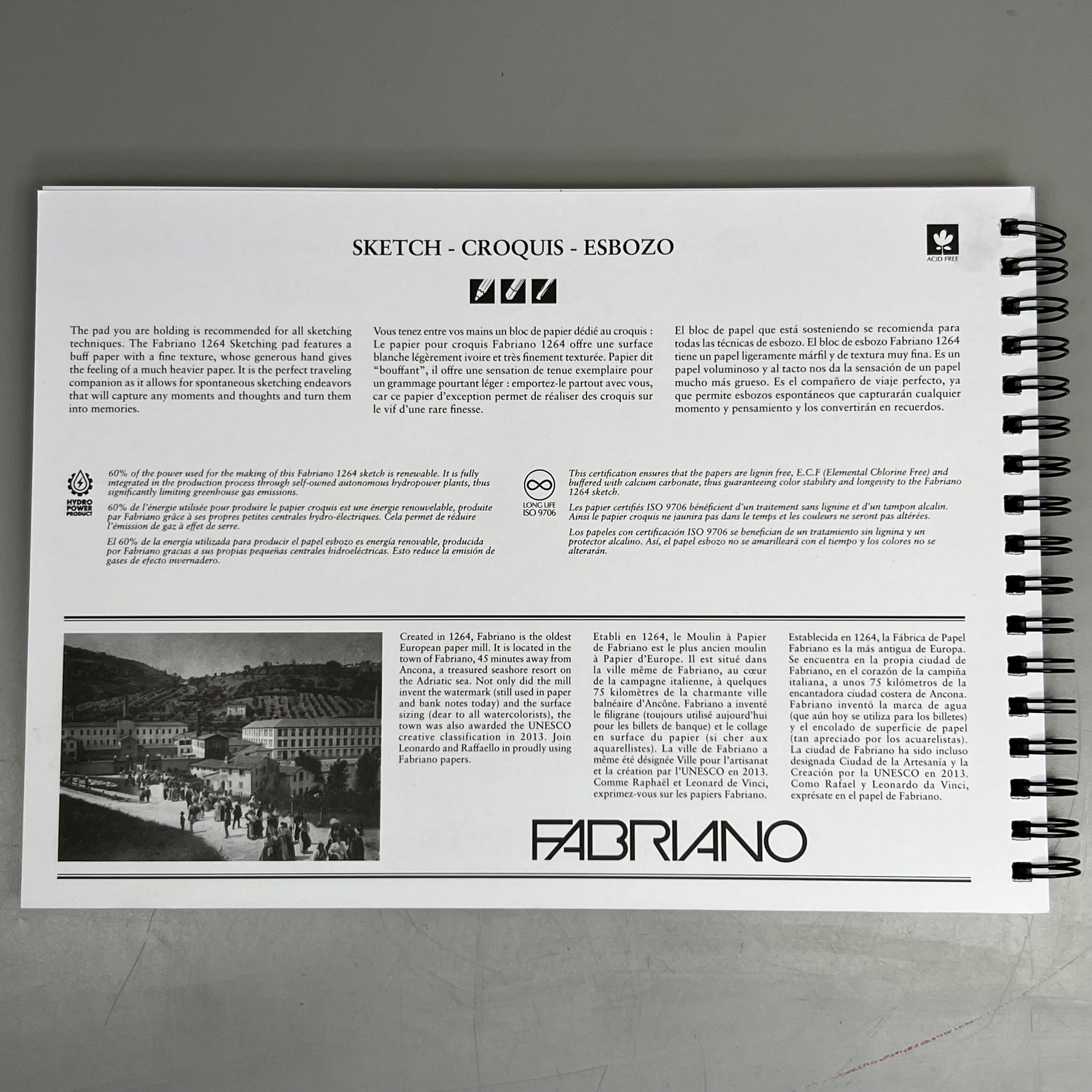 FABRIANO (5 PACK) I264 Sketch Paper Pads 9" x 12" ITALY 100 Sheets (500 TOTAL) White