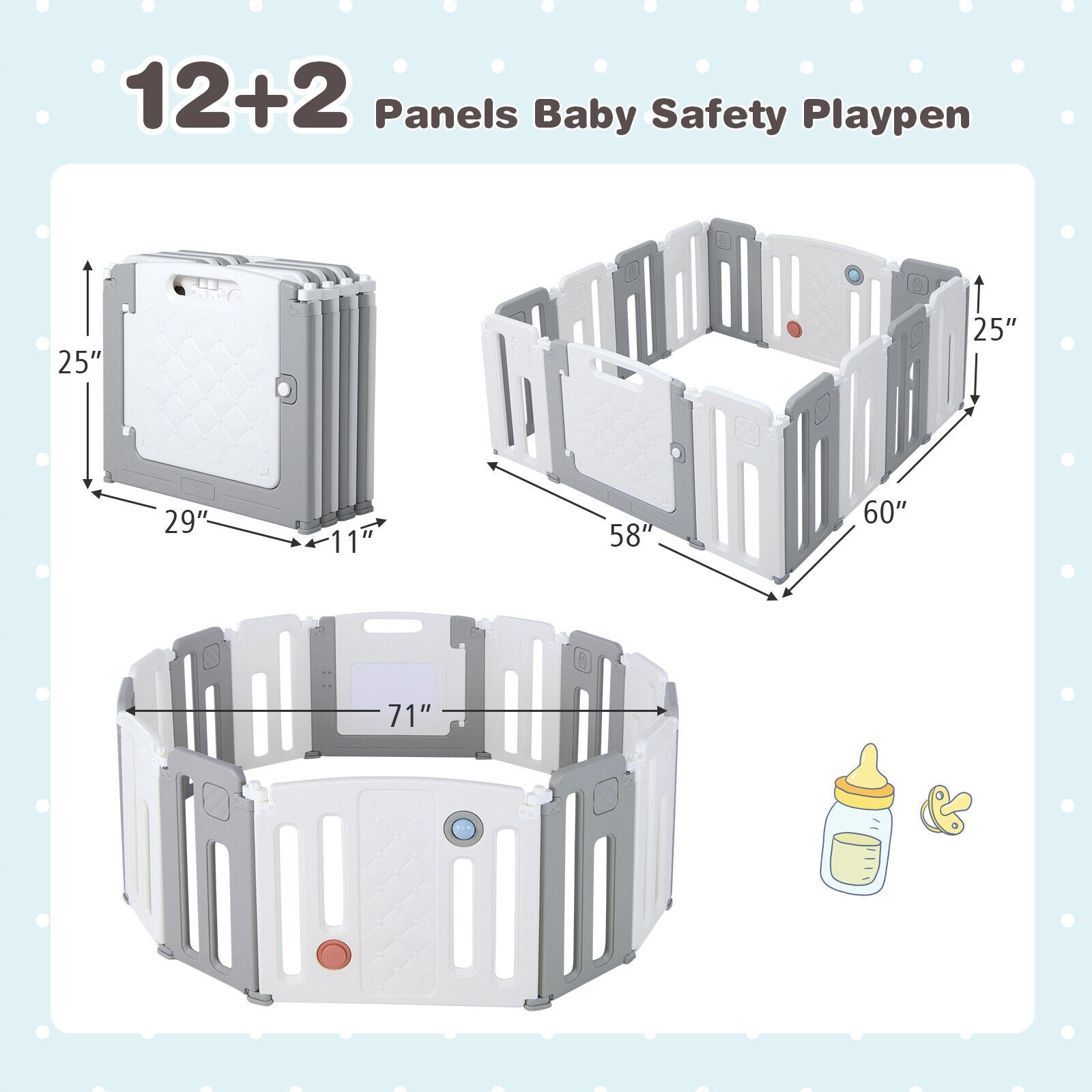 14 Panels Kids Safety Activity Play Center with Drawing Board