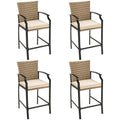 Patio Rattan Bar Stools Set of 4 with Soft Cushions