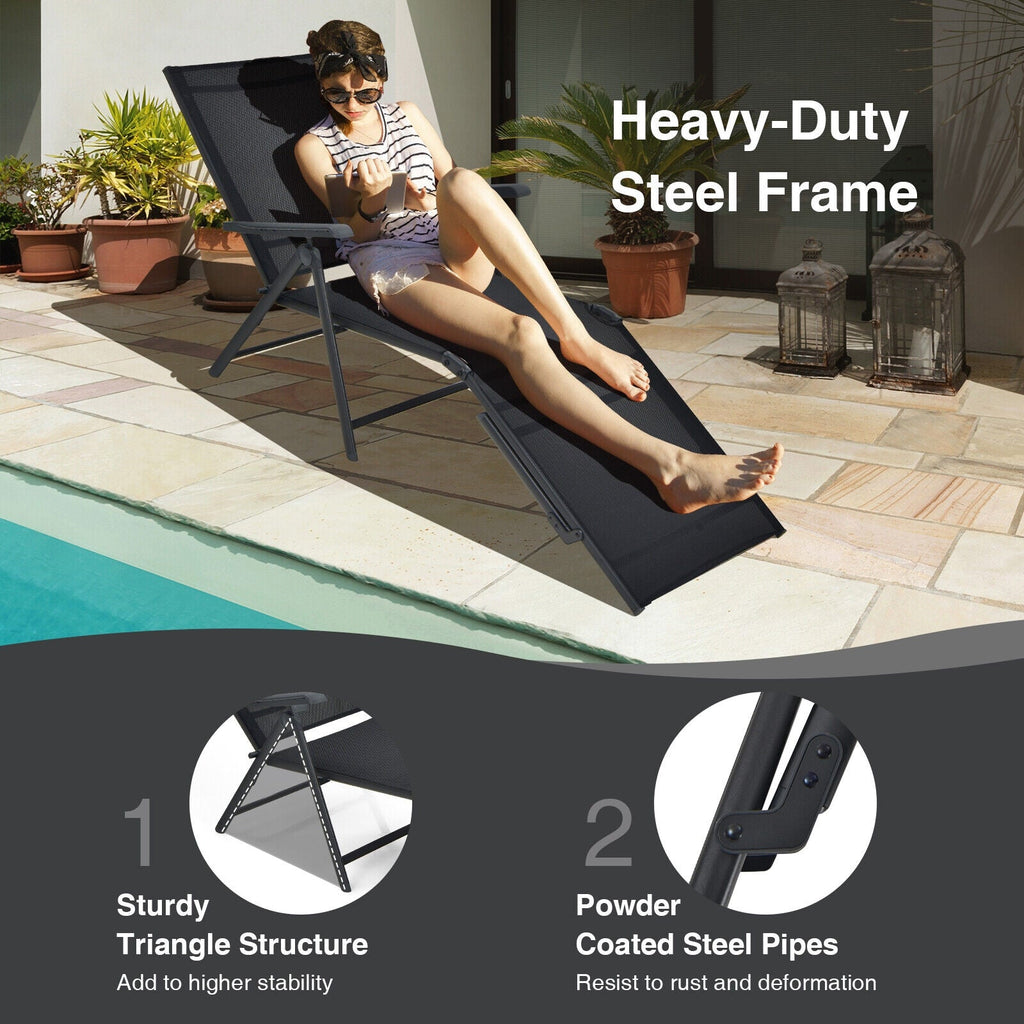 2 Pieces Foldable Chaise Lounge Chair with 2-Position Footrest