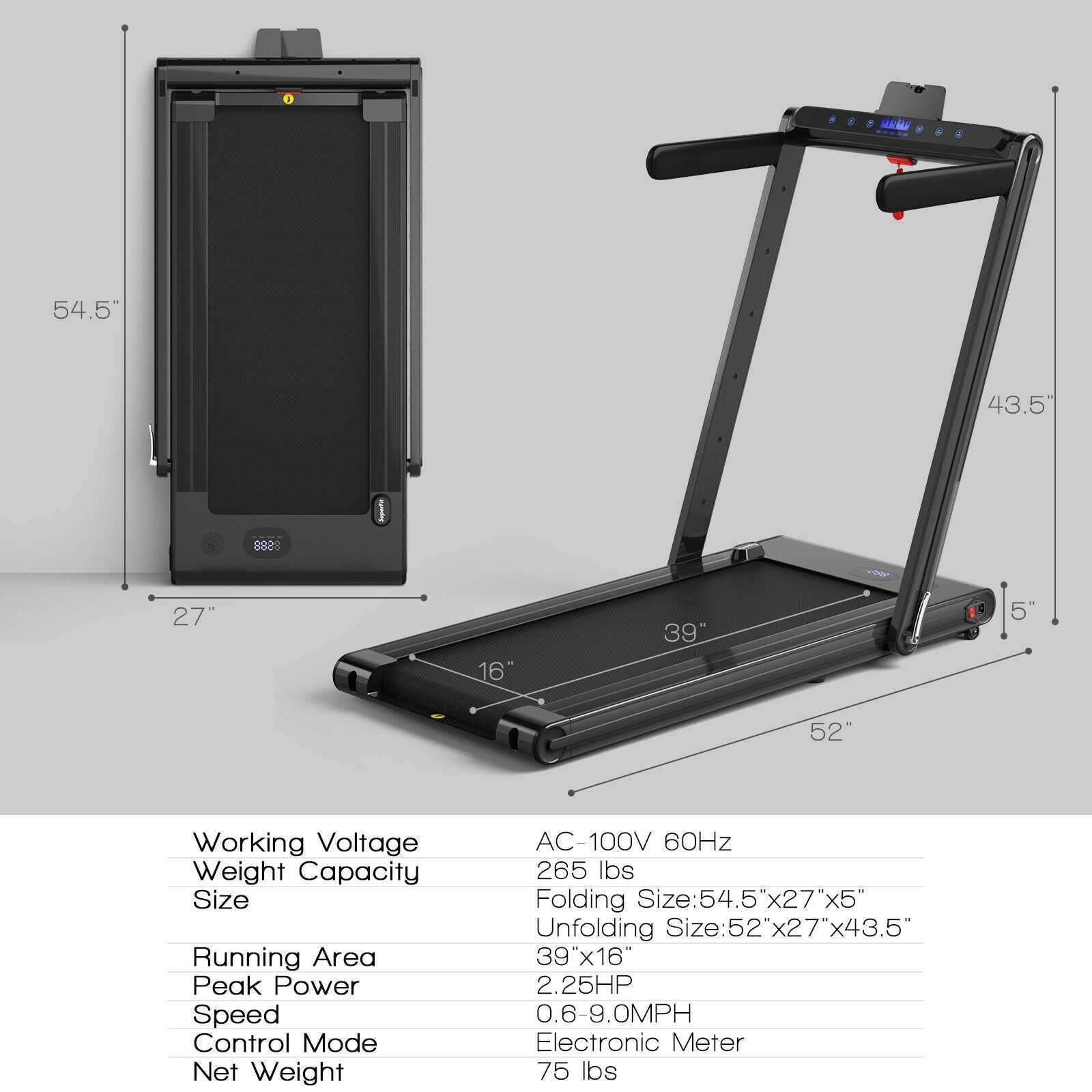2-in-1 Folding Treadmill with Dual LED Display
