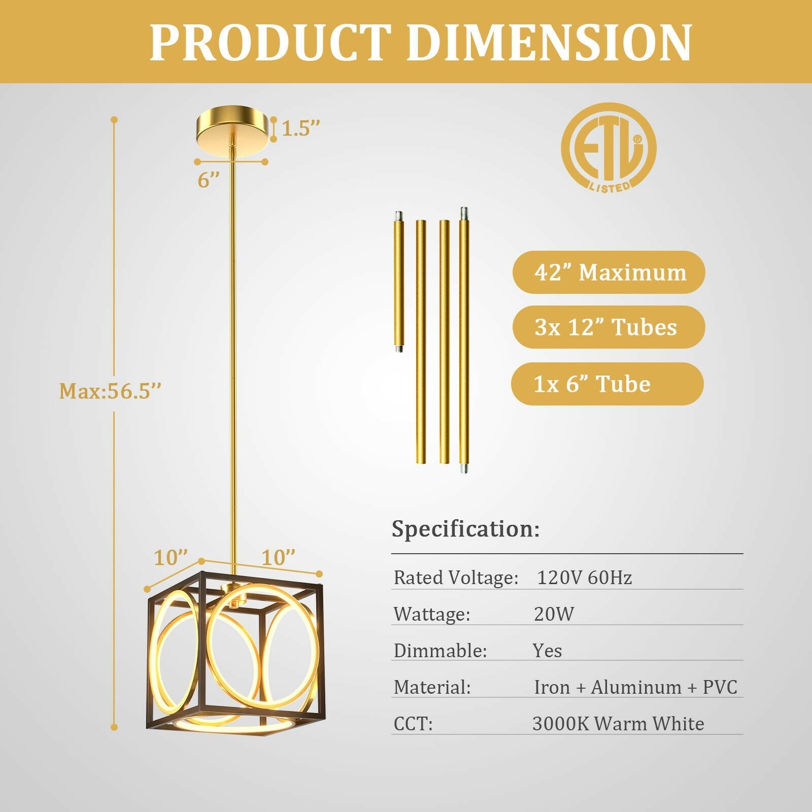 Modern LED Pendant Light with 42 Inches Adjustable Suspender