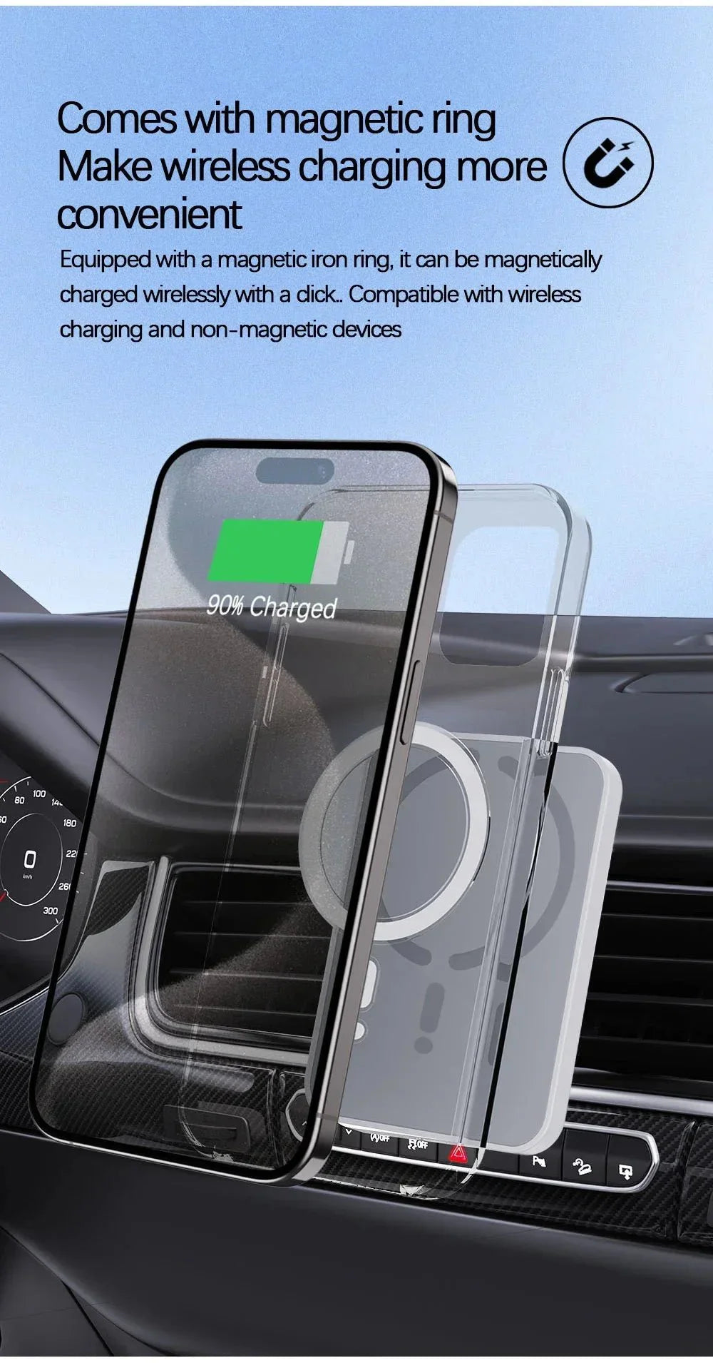 100W Magnetic Wireless Car Charger | Fast Car Phone Holder for iPhone 16 15 14 13 12