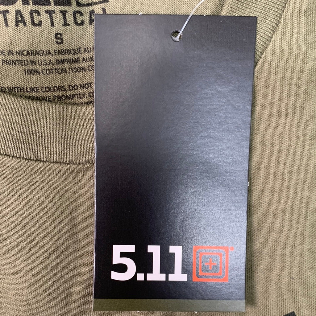 5.11 TACTICAL Crazy Willy T-Shirt 100% Cotton 225 Military Green Sz S #76195