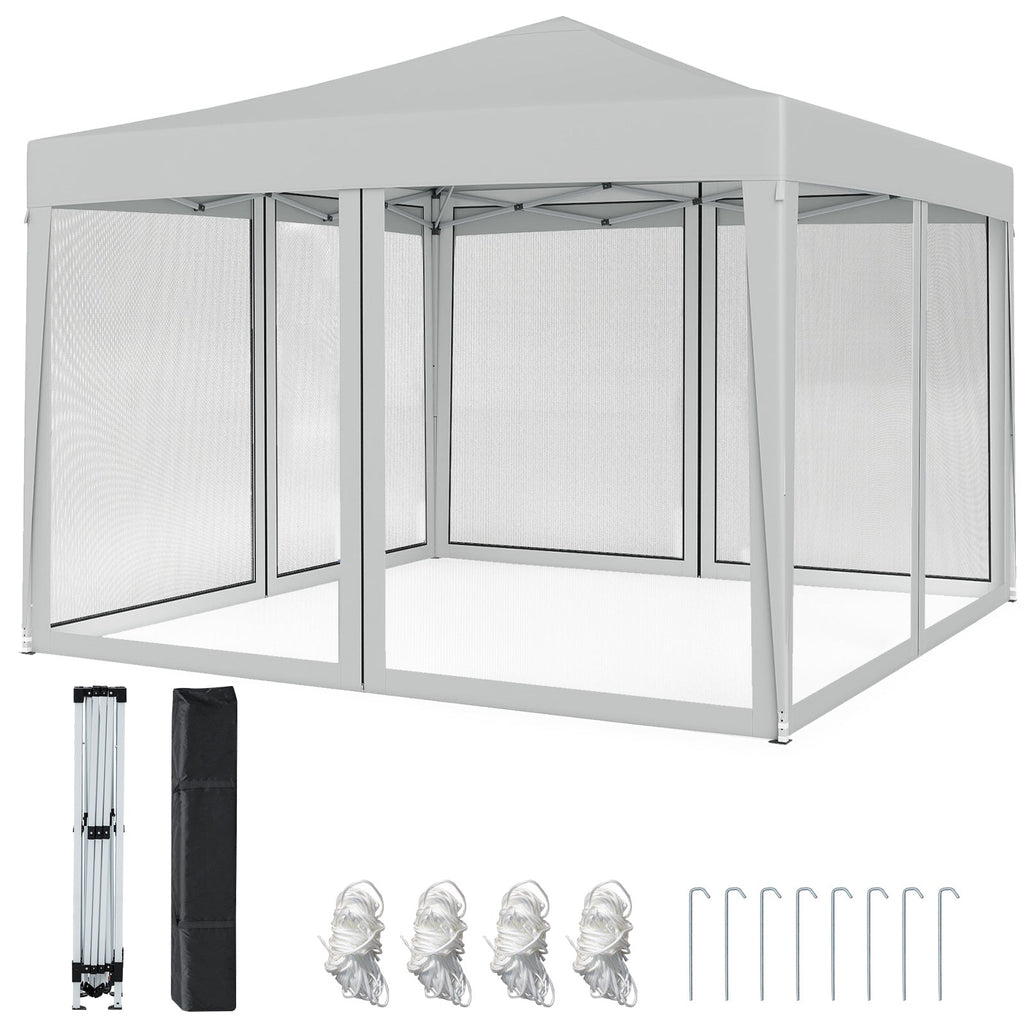 10 FT x 10 FT Pop-Up Canopy Tent Easy Setup Instant Folding Shelter with Mesh Netting-Beige