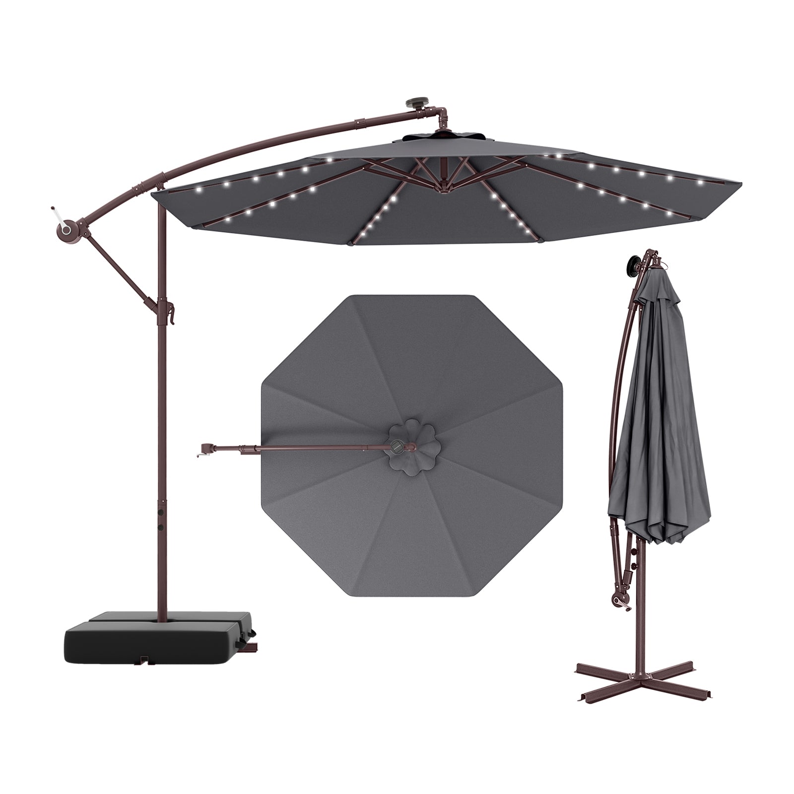 10 Ft Patio Umbrella Offset Cantilever Umbrella with 40 Solar Powered Lights