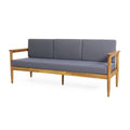 Outdoor 3-Seater Sofa with Cushion and Teak Acacia Wood - Dark Gray