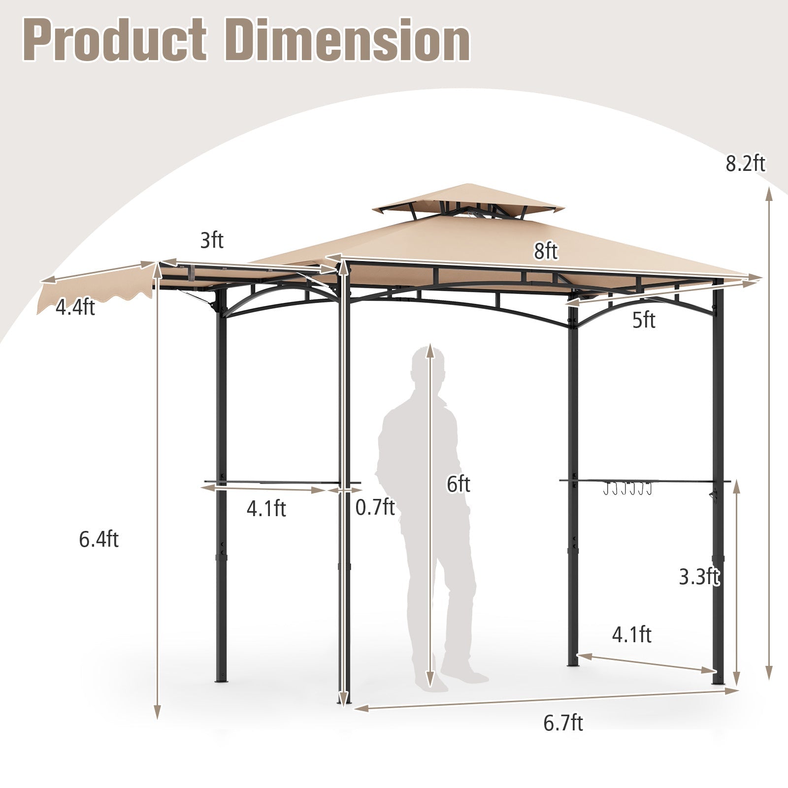 11 x 5 FT Grill Gazebo with Side Awning and Double-Tiered Top