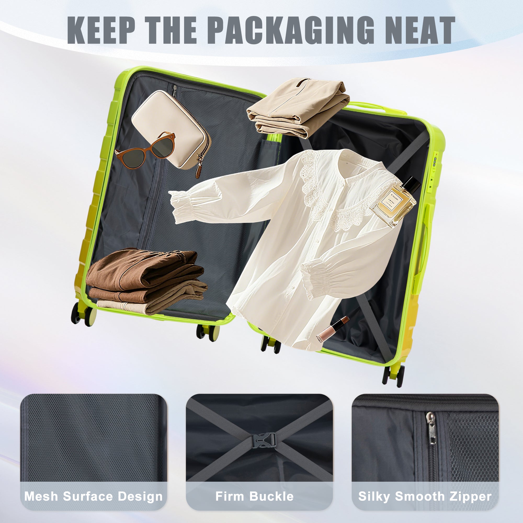 20'/24'/28' 3-Piece PC Spinner Wheel Luggage Set (Yellow+Green)