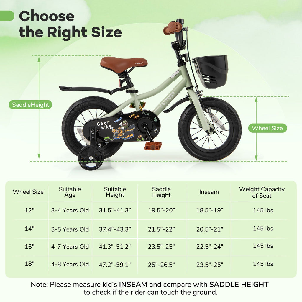 14-Inch Kids Bike Adjustable with Training Wheels for 3-5 Years Old