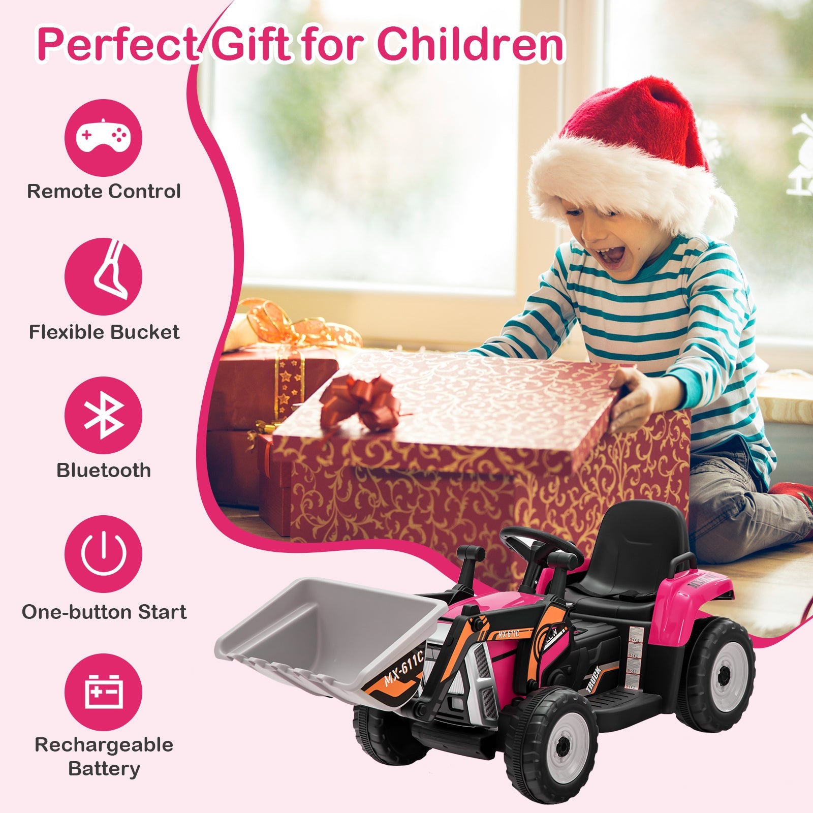 12V Battery Powered Kids Ride on Excavator with Adjustable Arm and Bucket