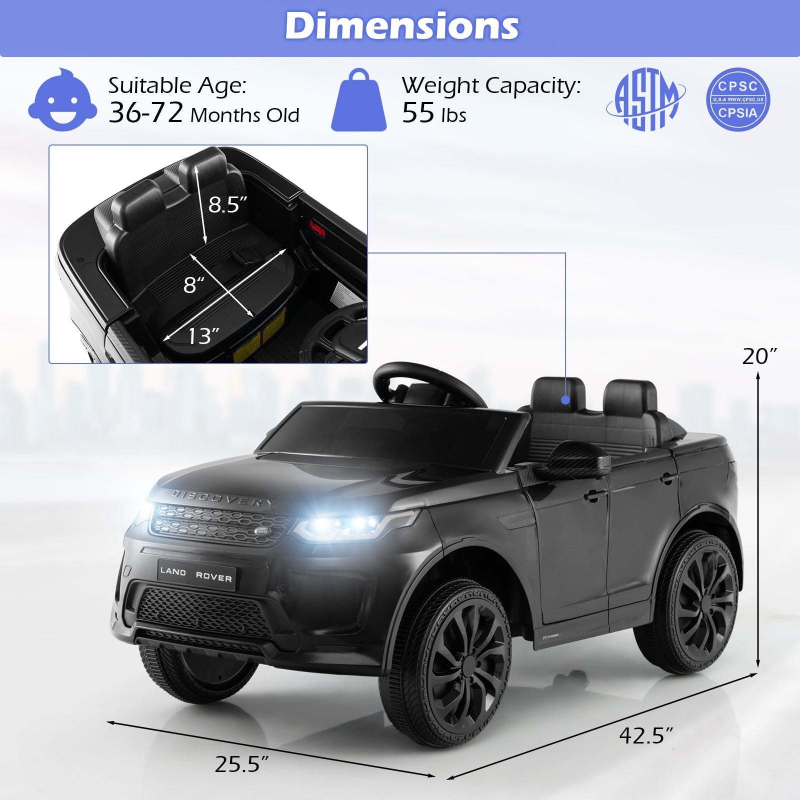 12V Kids Ride On Car with Remote Control Lockable Doors Slow Start System and LED Lights