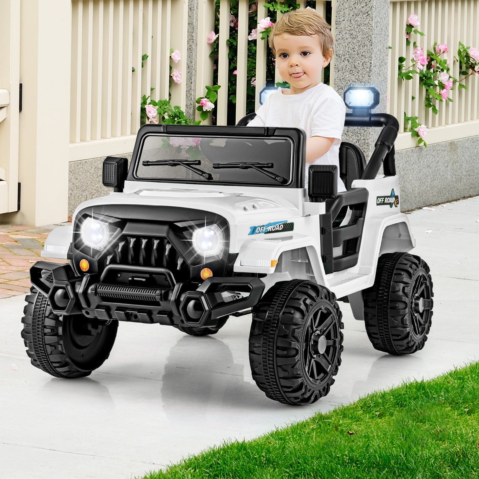 12V Kids Ride on Truck Car with Remote Control Threaded Wheels and 3 Speeds