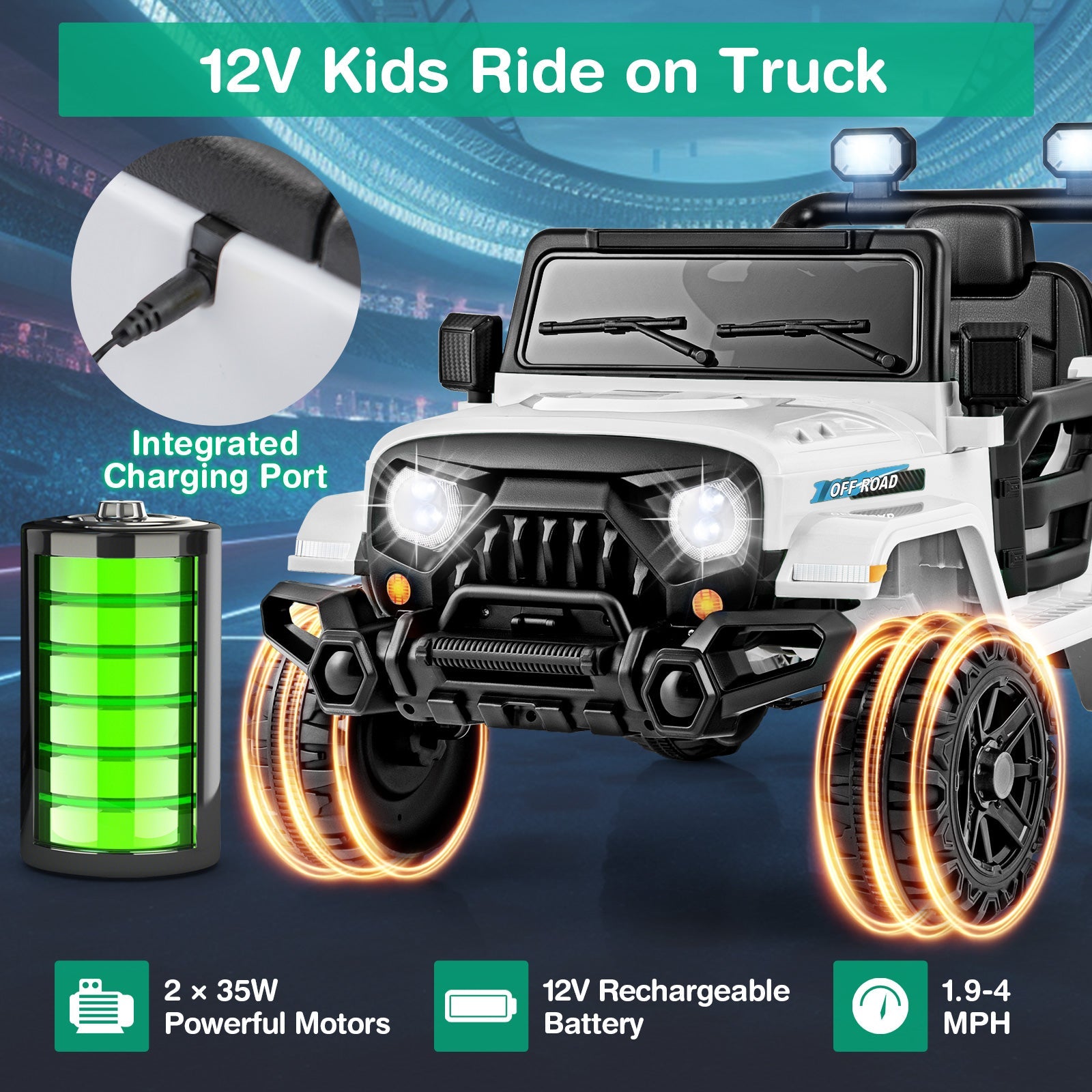12V Kids Ride on Truck Car with Remote Control Threaded Wheels and 3 Speeds