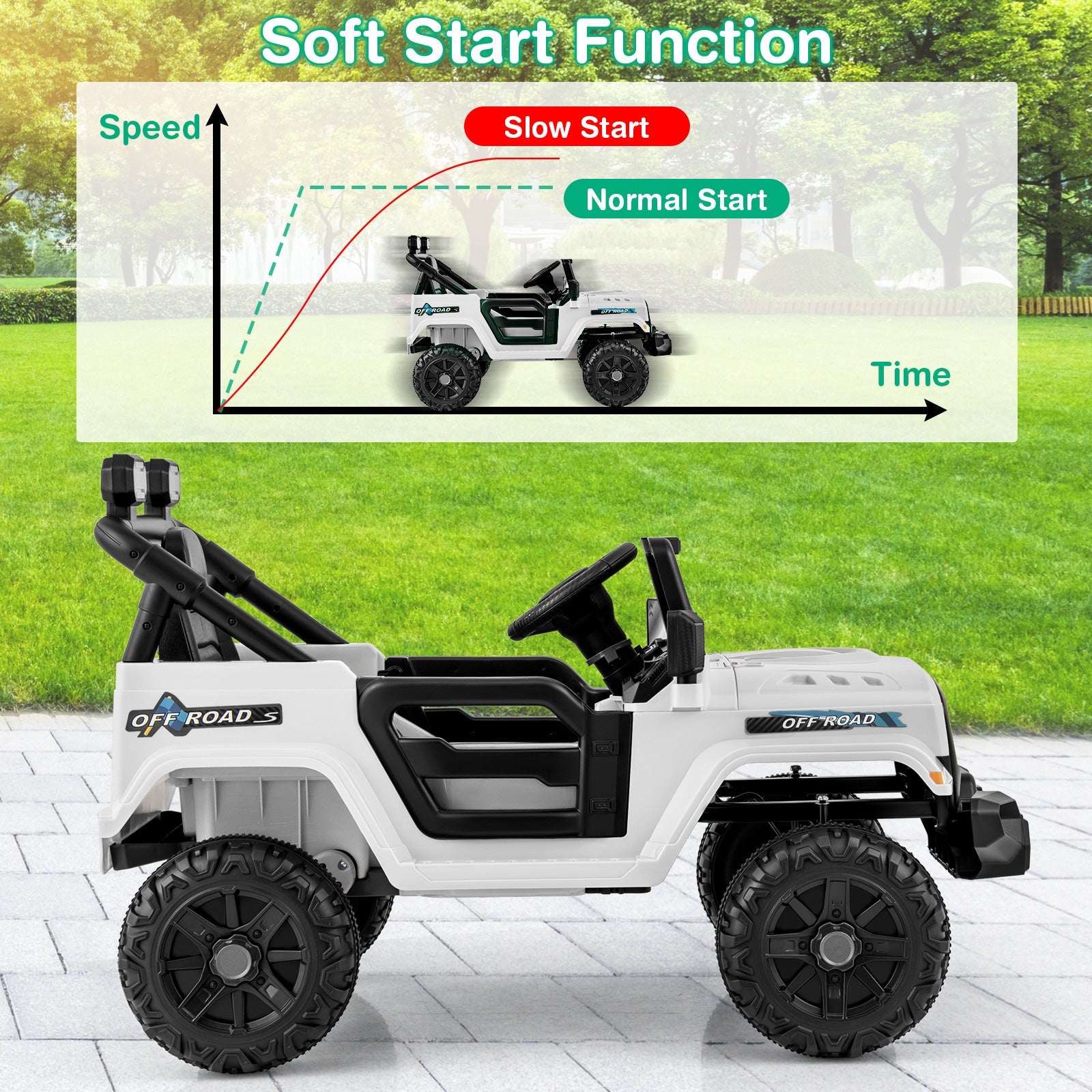12V Kids Ride on Truck Car with Remote Control Threaded Wheels and 3 Speeds