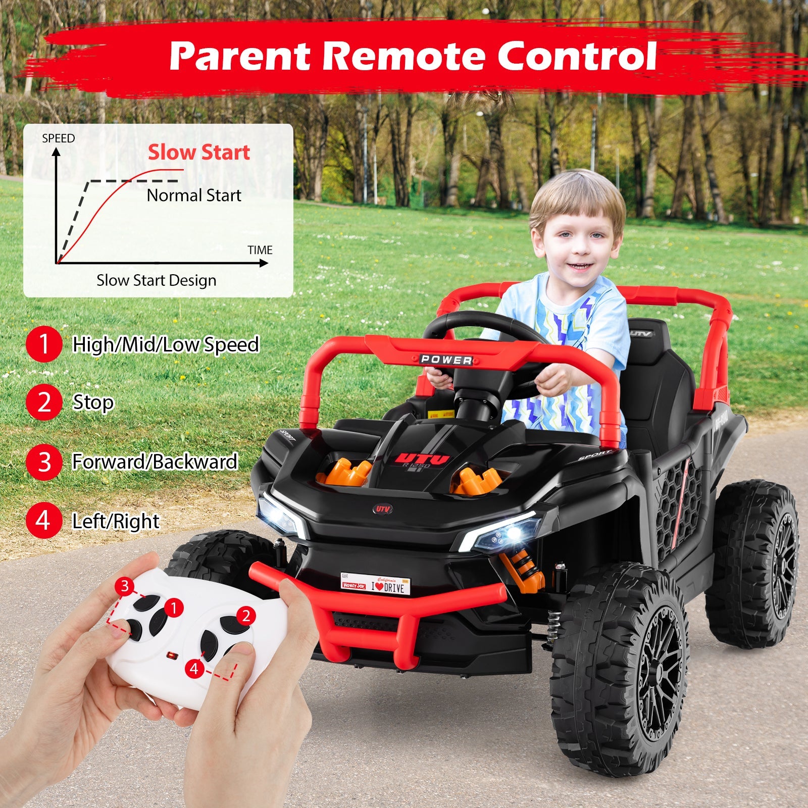12V Kids Ride on Truck Off-Road UTV with Parental Remote and Lights