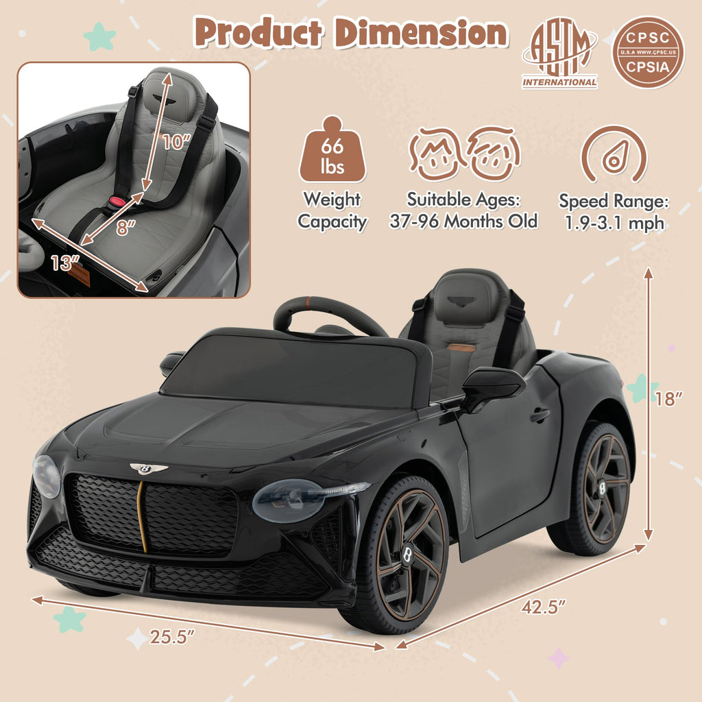 12V Powered Car Kids Ride-on Racer Car Licensed Bentley Bacalar