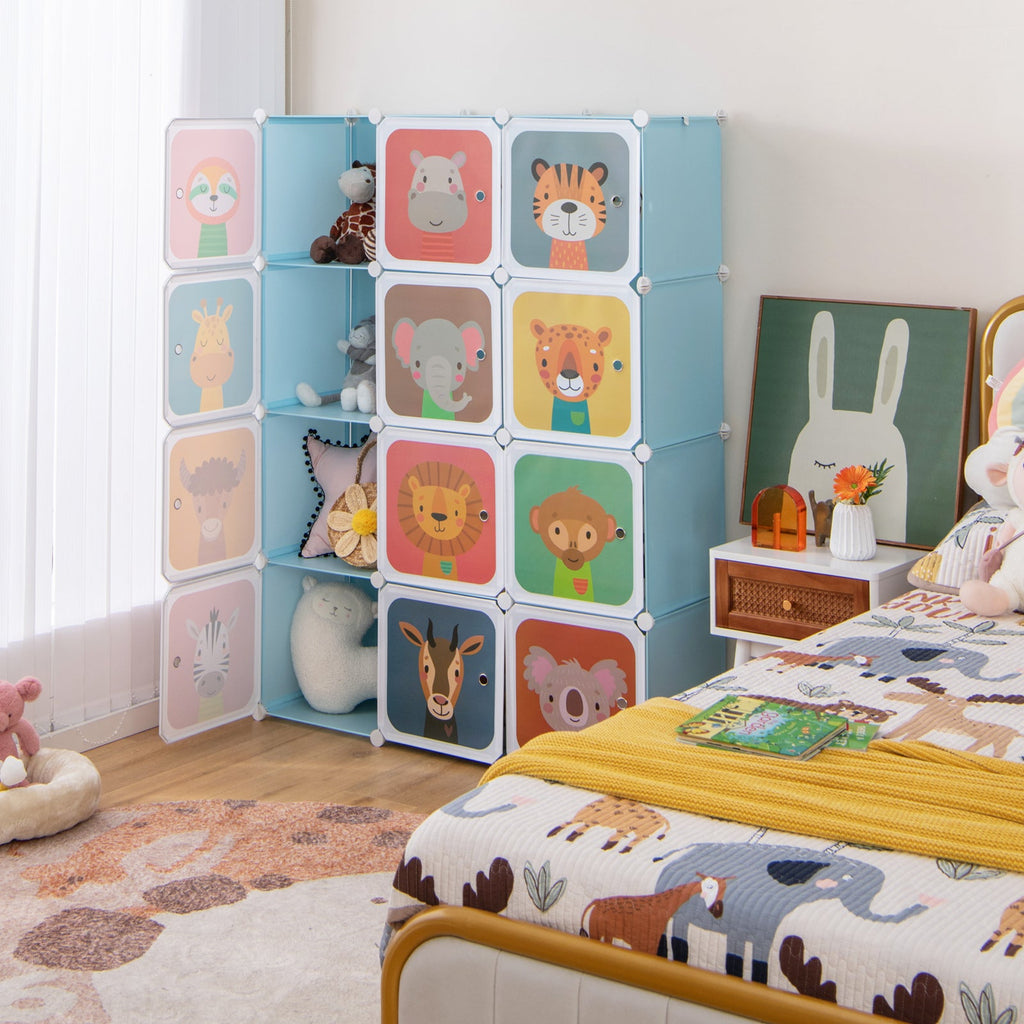 12 Cube Kids Wardrobe Closet with Hanging Section and Doors