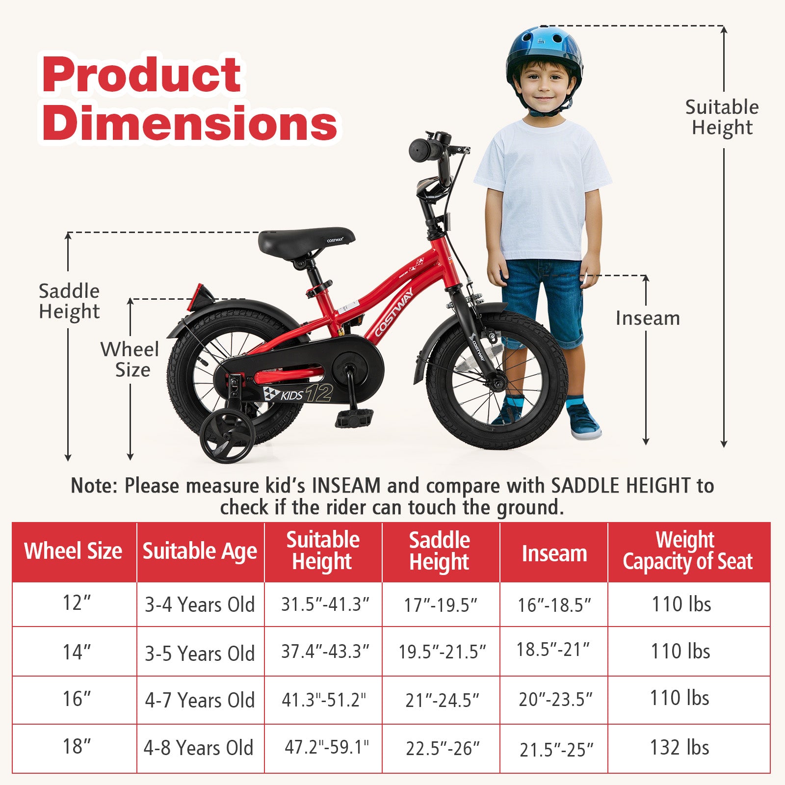 14 Inch Kids Bike Adjustable Bicycle with Reflectors and Bell for 3-5 Years Old