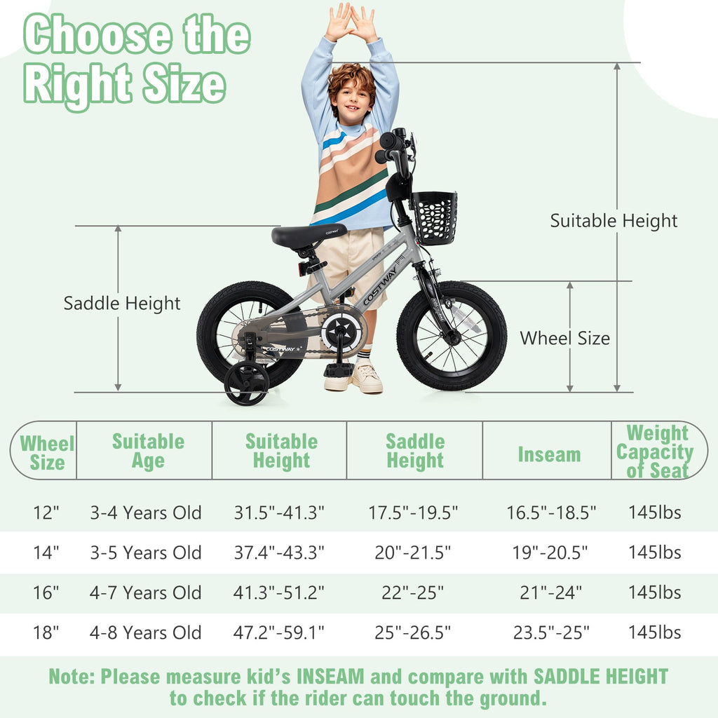 14 Inch Kids Bike Adjustable with Transparent Chain Cover for 4-5 Years Old