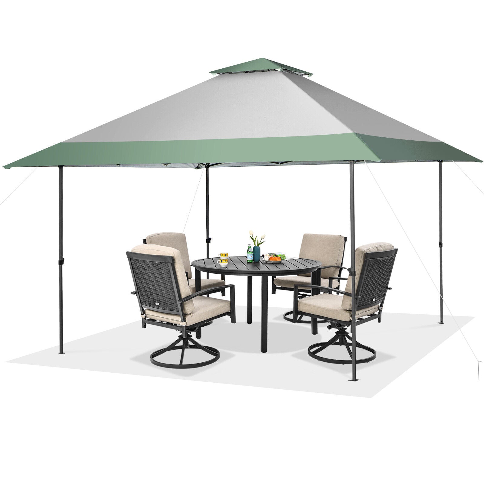 13 x 13 Feet Pop-Up Patio Canopy Tent with Shelter and Wheeled Bag-Gray