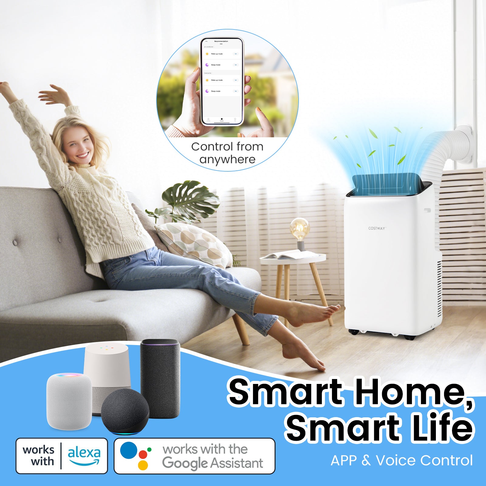 14000 BTU Inverter Portable Air Conditioner 3 in 1 Wifi Enabled AC Unit-White