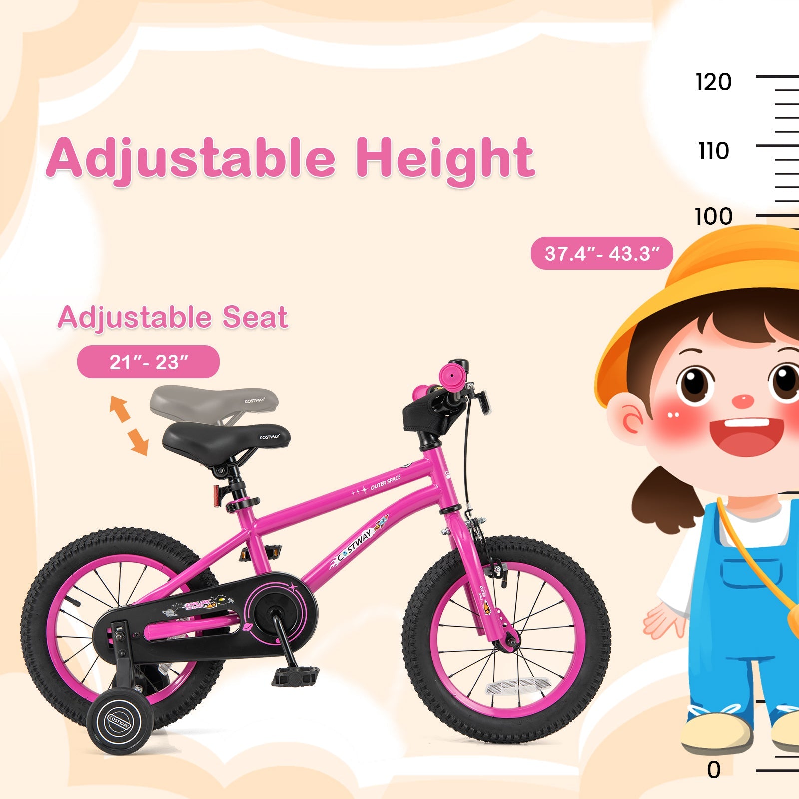 16-Inch Kids Bike for 4-7 Years Old Adjustable with Removable Training Wheels-16 inches