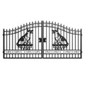 14x7 ft Steel Dual Swing Driveway Gate with Dog Pattern