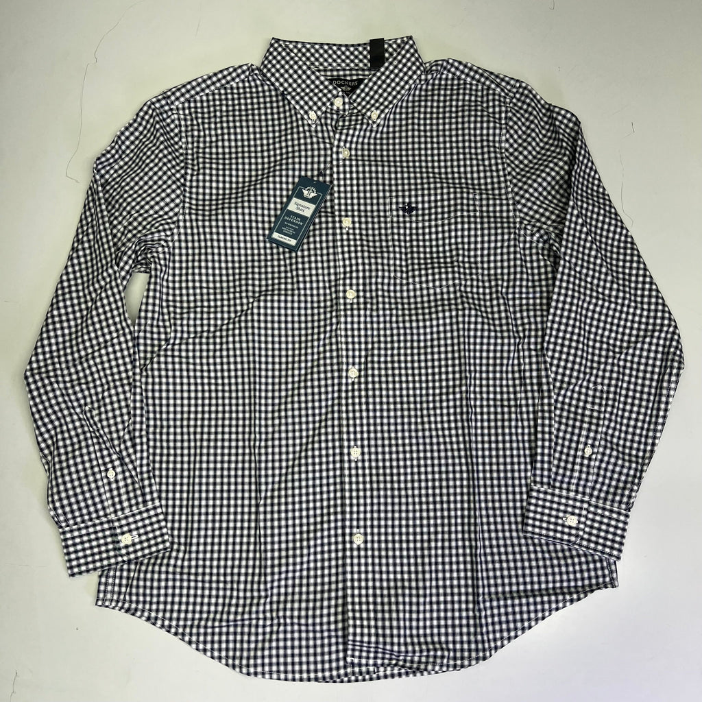 DOCKERS Signature Stain Defender Button Up Shirt Men's Sz S Navy Blue A42520010