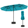 15 Feet Double-Sided Twin Patio Umbrella with Crank and Base