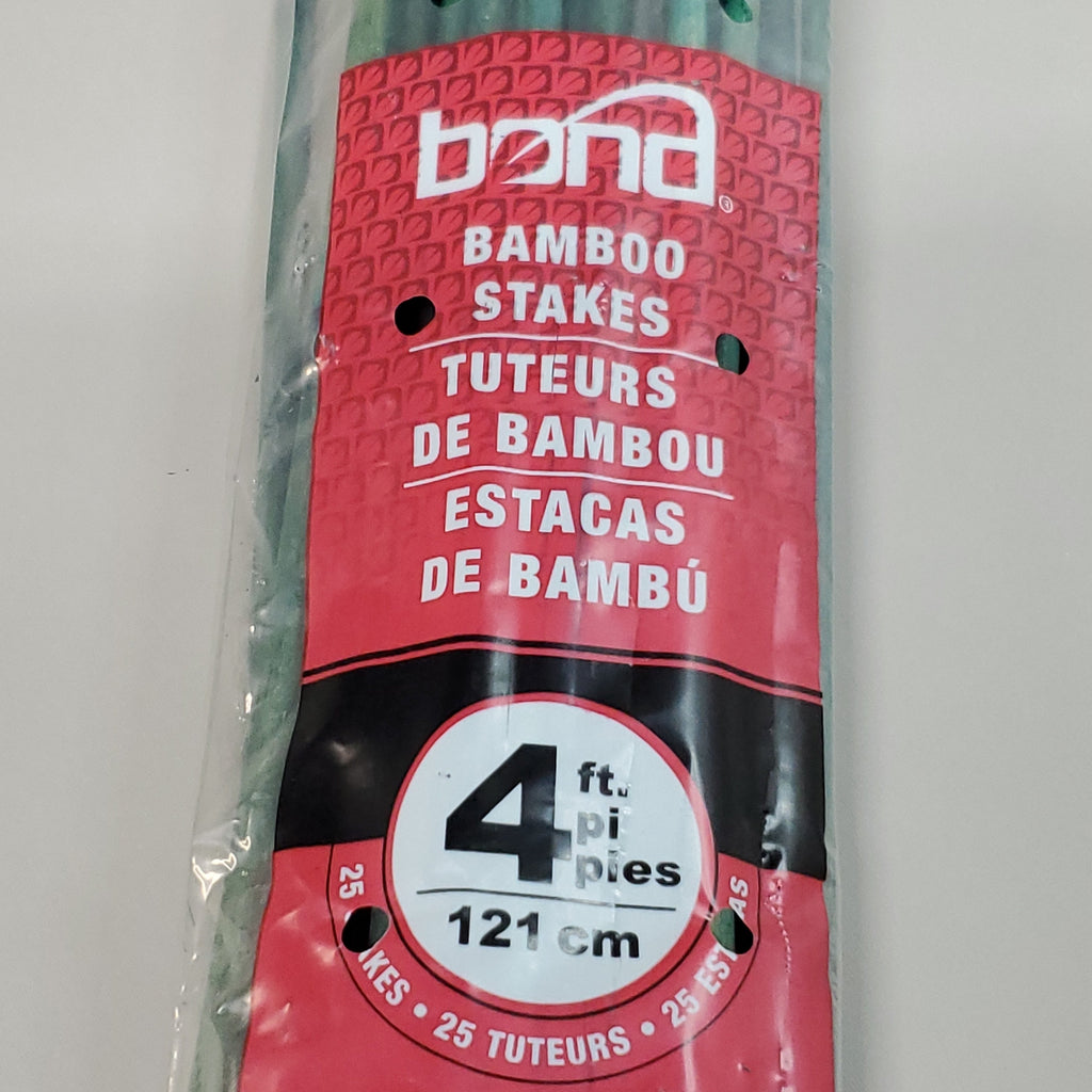 BOND Pack Of 25 Bamboo Stakes 4 Ft. Tall Green 425N By Orbit (New)