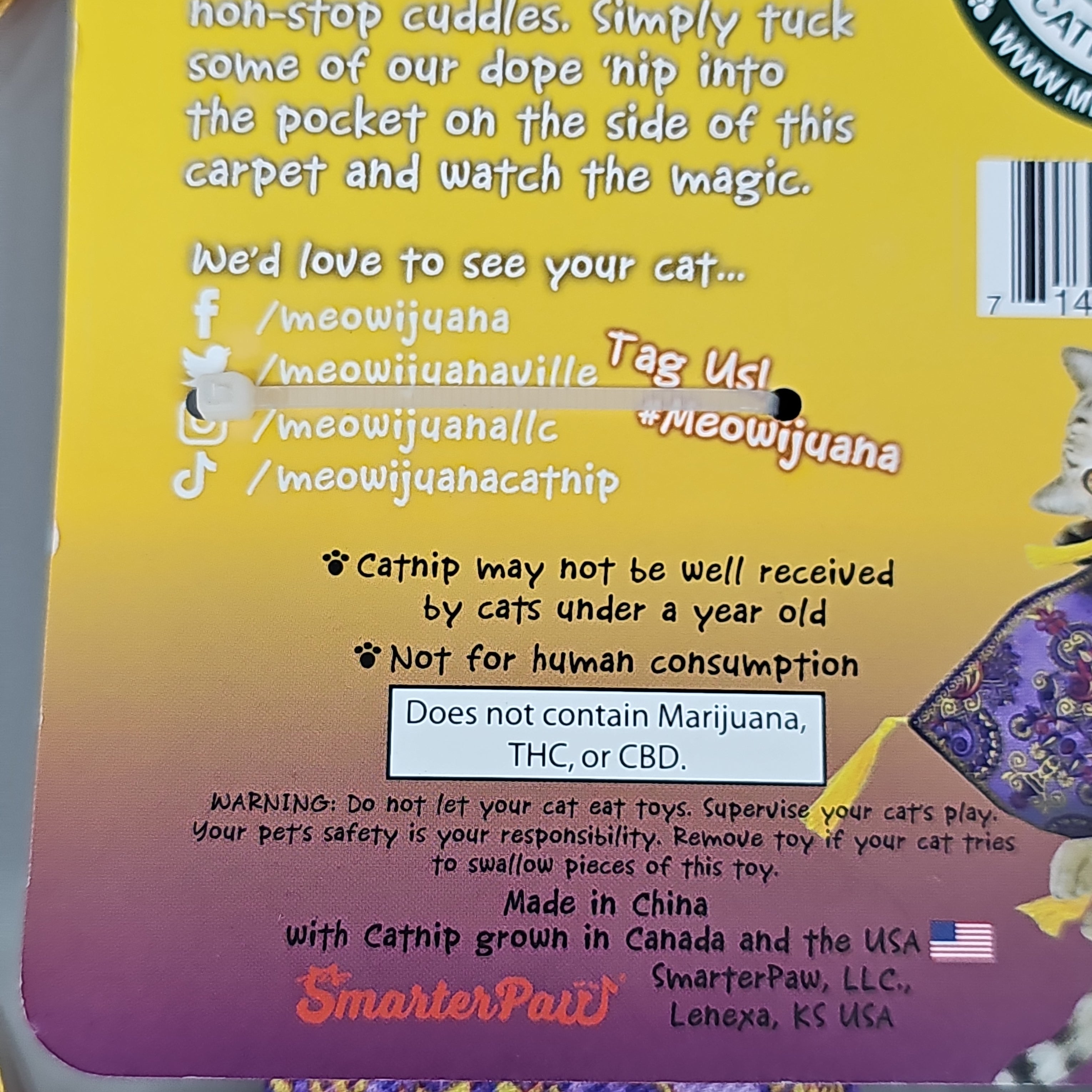 SMARTER PAW Meowijuana Organic Catnip Toy Get a Ride Magic Carpet Cat Toy (New)