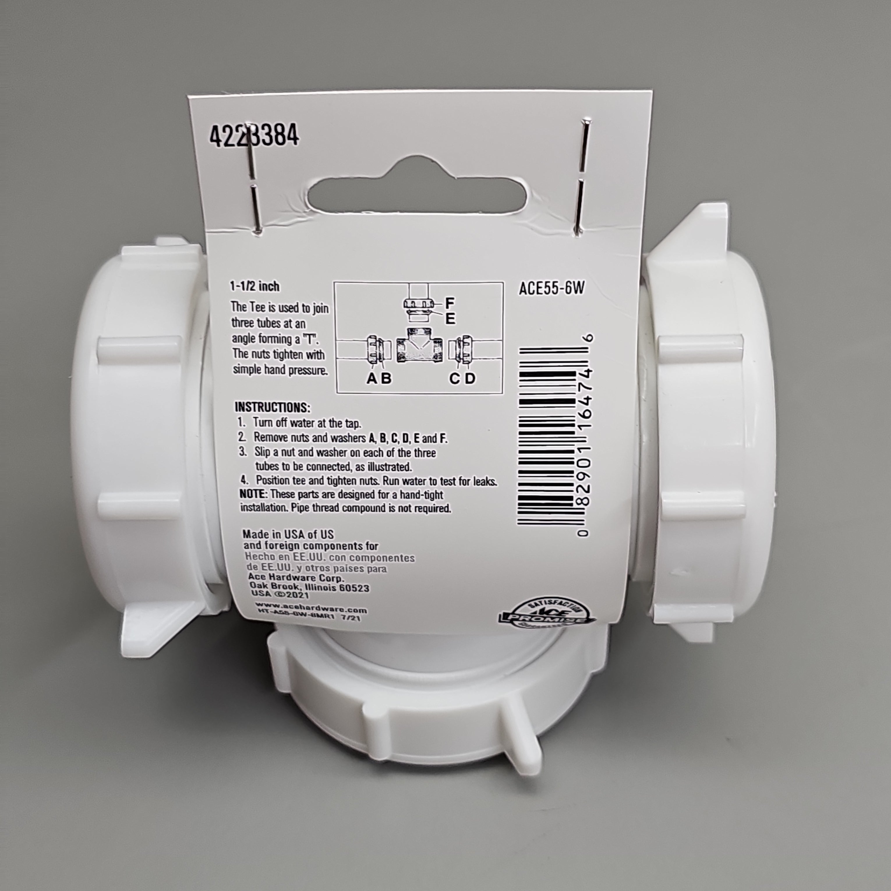 ACE Coupling Plastic Tee 3 Way 1.5" 5-Pk ACE55-6W 4223384 (New)