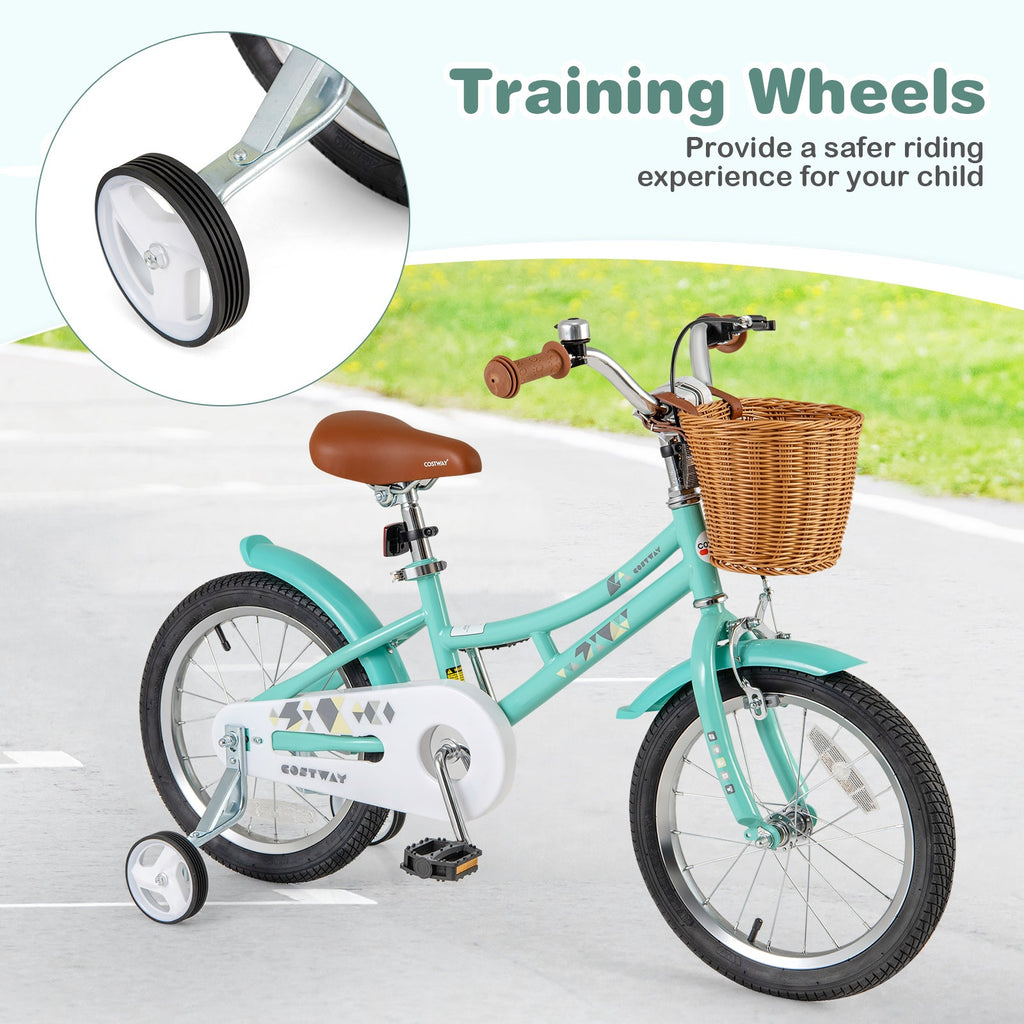 18 Inch Kids Bike Bicycle with Training Wheels and 2 Brake System Ages 4-8 Years Old-18 inches