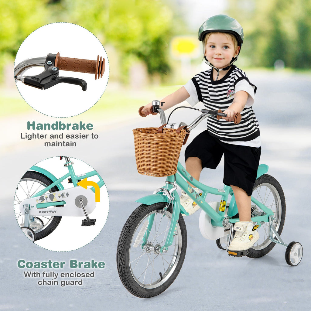 18 Inch Kids Bike Bicycle with Training Wheels and 2 Brake System Ages 4-8 Years Old-18 inches