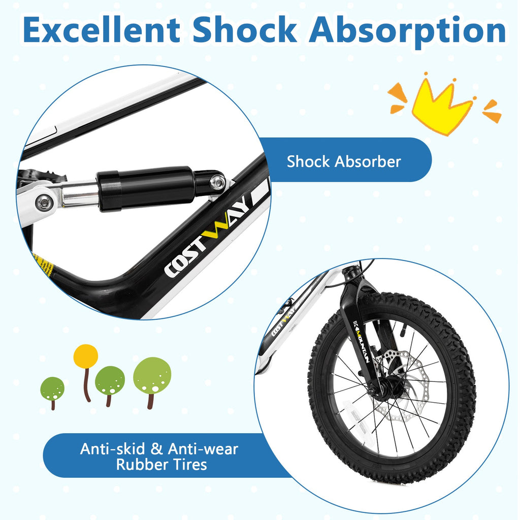16 Inch Kids Bike Magnesium Alloy Bicycle Adjustable for Aged 4 to 7-16 inches