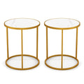 16 Inch Marble Top Round Side Table with Golden Metal Frame for Living Room Bedroom