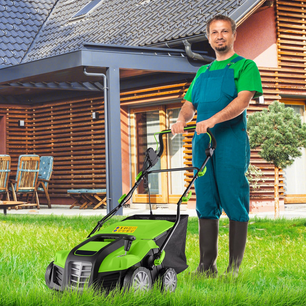 16-Inch Electric Lawn Dethatcher and Scarifier with Collection Bag